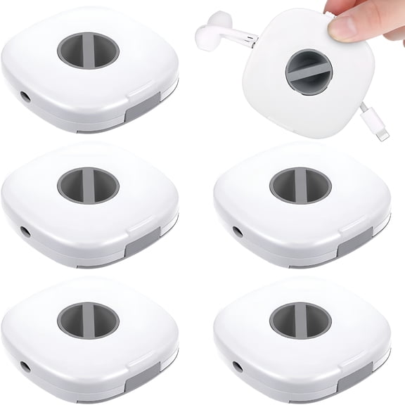XIBUFE 6 Pieces Retractable Cable Management Charging Cord Organizer Phone Cord Holder Retractable Cable Reels Small Winder Case for USB Cable Headset Cord Mouse Wire Charger Cable (White)