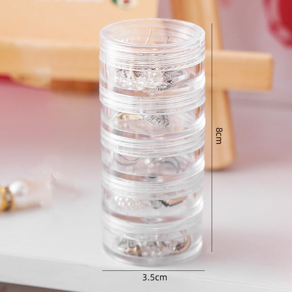 XIBUFE 6 Sets 5 Layers Plastic Round Storage Containers Small Art Craft Accessory Organizer Box 10Ml Containers Jars for Jewelry Small Bead Nail Designs Storage