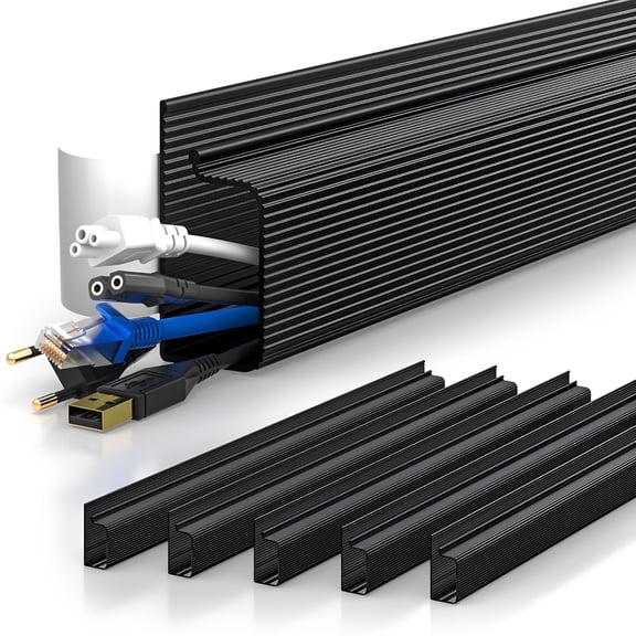XIBUFE 6 X 15.7in PVC Cord Organizer, Cable Management Wall, Under Desk Cable Trays, Self-Adhesive Raceways for Desk, Cable Hider, Black