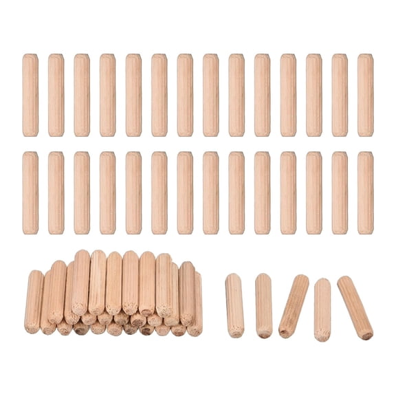 XIBUFE 60 Pcs Wooden Dowel Pins 6X30Mm(0.24X1.18) Fluted Beveled Ends Wood Dowel Pegs Dried Hardwood for Woodworking Furniture Shelf,Shelf Pegs