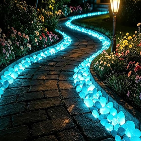 XIBUFE 600Pcs Colorful Glow-In-The-Dark Garden Stones,Nighttime Guide,Glow-In-The-Dark Pebbles,Rainbow Glow-In-The-Dark Stepping Stones,Luminous Stones for Landscaping,Walkways(Blue)