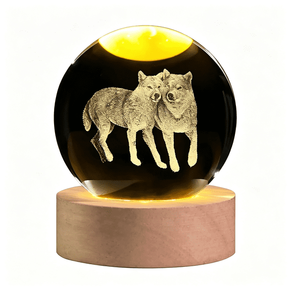 XIBUFE 60Mm Wolf Crystal Ball with Led Stand,Crystal Wolf Animal Figurines Collectibles,Glass Sphere Decorative Balls Wolf Gift Gifts