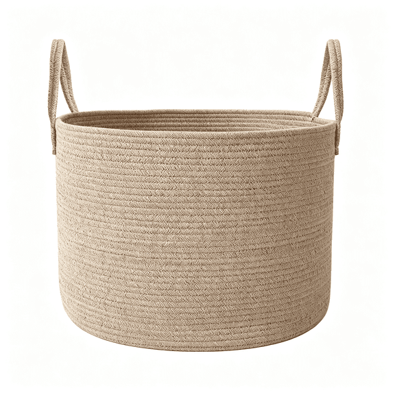 XIBUFE 65L Extra Large Blanket Basket for Living Room,Woven Cotton Rope Storage Basket with Reinforced Handles,Washable Hamper Oatmeal