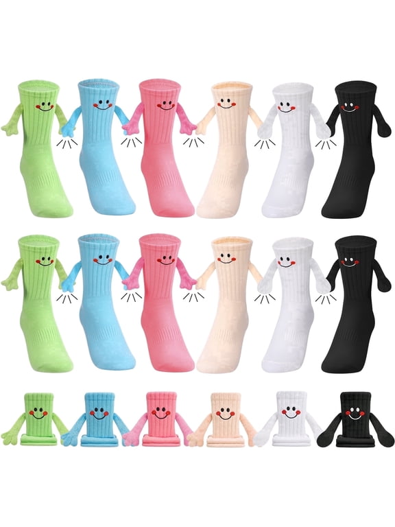 6Pairs Funny&Crazy Silly Socks,Magnetic Hand Holding Socks,Funny Couple Silly Socks Forwomen Girls,Birthday Anniversaries Men Women Friends