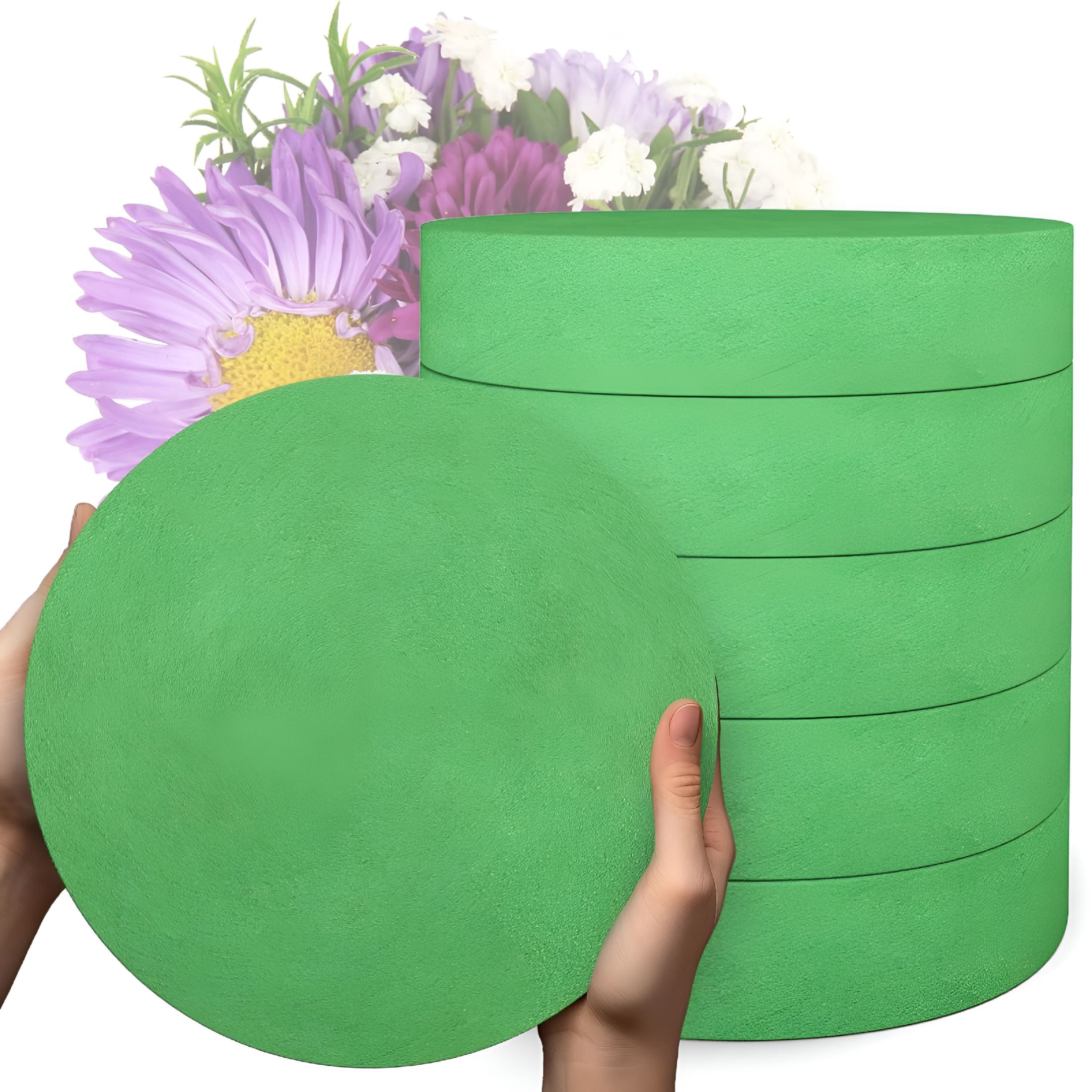 XIBUFE 6Pcs Floral Foam Round Blocks,Large Wet and Dry Green Foam for Artificial and Fresh Flower Arrangement,Flower Foam Blocks for Wedding Party Decorations(7.8 Inch)