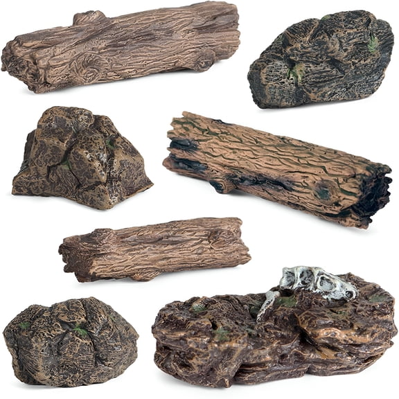 XIBUFE 7Pcs Diorama Supplies Fake Rocks,Artificial Garden Figurines Tree Stump,Scene Accessories Stone Stumps Statue Ornaments for Micro Train Railway Sand Table Landscape