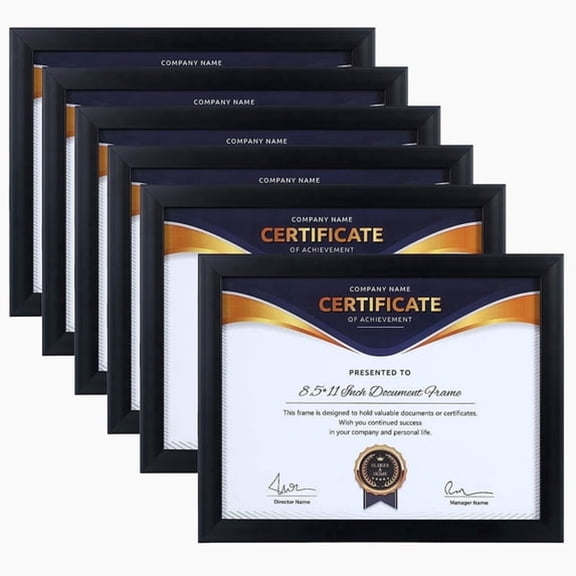 XIBUFE 8.5X11 Certificate File Frames (6-Pack) - Classic Black Award Diploma Frames,Document Frames 8.5X11