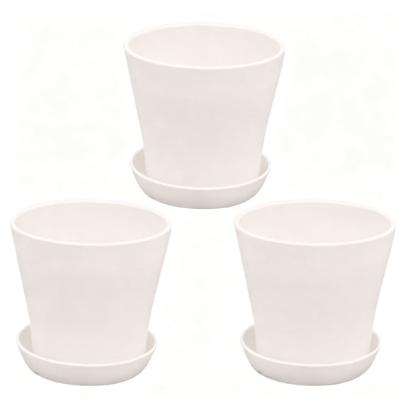 XIBUFE 8 Inch Plant Pots,3 Pack Pp Flower Pot Decorative Plastic Planters with Drainage Holes and Tray for Indoor Plants Flower(White)