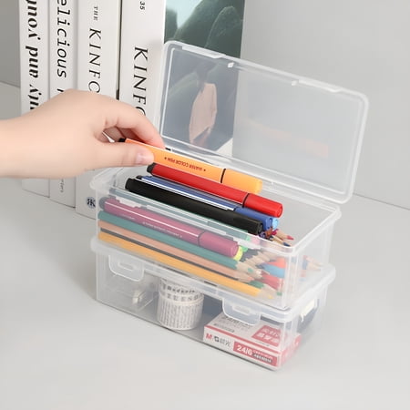XIBUFE 8 Inch Plastic Storage Boxes with Hinged Lids,Clear Small Storage Containers for Bread,Jewelry,Pens,Crafts,Office Supplies,Rectangular Organizer Bins for Home & Kitchen