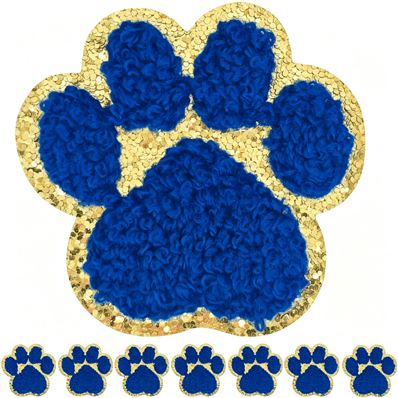 XIBUFE 8 PCS 2.5" Paw Print Chenille Patches - Self Adhesive, Stick On Embroidered Patches for Clothing, Bags, Hats, Backpacks, Jeans (Easy Apply self adhesive patches) Dark Blue