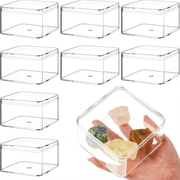 XIBUFE 8 Pcs Clear Acrylic Box with Lid Plastic Jewelry Mini Storage Box Mini Cube Containers for Candy and Tiny Jewelry Easter Party Favor(3.94 X 3.94 X 2.36 Inch,Classic Style)