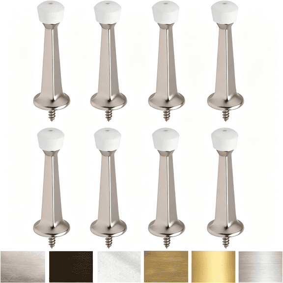 XIBUFE 8Pcs Heavy Duty Door Stopper for Baseboard,3In Solid Metal Screw-In Door Stops for Wall Protection,Satin Nickel Baseboard Mounted Door Stoppers