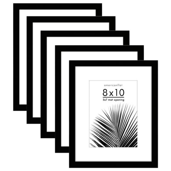 XIBUFE 8X10 Picture Frame with Polished Plexiglass with 5X7 Mat 5 Pack Display Photo Wall Display - Black
