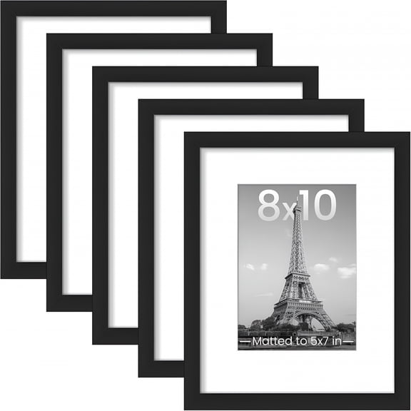 XIBUFE 8x10 Picture Frame Set of 5,Display Pictures 5x7 with Mat or 8 x 10 Without,Wall Gallery Photo Frames,Black