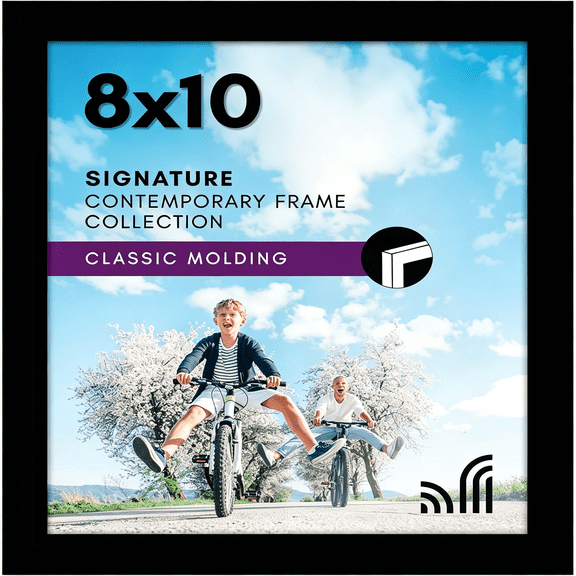 XIBUFE 8x10 Picture Frame with Shatter-Resistant Glass - Gallery-Style Frames Made of Engineered Wood - Photo Frame for Tabletop and Wall Display - Black
