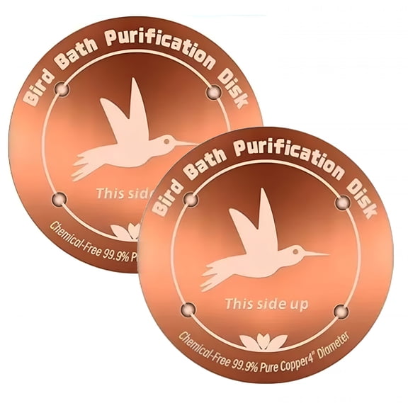 XIBUFE 99.99% Pure Copper Bird Bath Purification Disk,Set of 2,0.6mm thick,Reinforced Copper Purification Cleaner with Four-Point Support,All-Season Safe Clean Water,Universal Fit for Outdoor