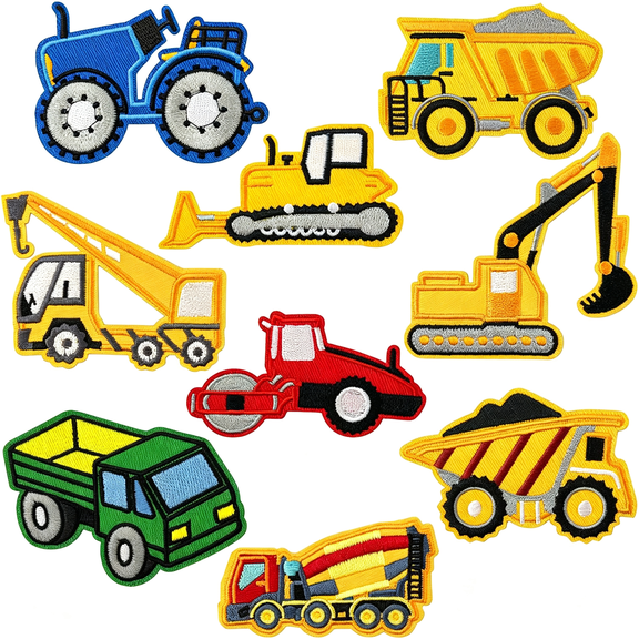 XIBUFE 9PCS Kids Engineering Vehicle Iron on Patches, Embroidered Appliques Sew on DIY Patch, Car Truck Decoration Patch for Hats Jackets Bags Jeans, Durable iron on patches for boys