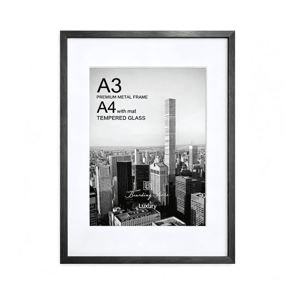 XIBUFE A3 Metal Picture Frame with Shatter-Resistant Glass,Use As 16X24 Frame with Mat Or Display A3 Photo without Mat-Luxury Collection,Poster Frames for Wall Display,Black,1 Pack