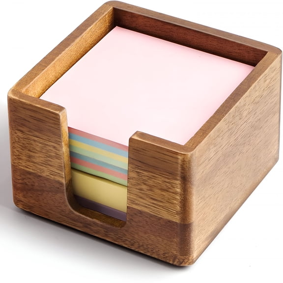 XIBUFE Acacia Wood Sticky Note Holder, Post-it Note Dispenser for Office Desk, 3x3 Sticky Notes Organizer, Wooden Memo Pad Holder for Desk Home Accessories, No Pads Included (Sticky Note Holder)