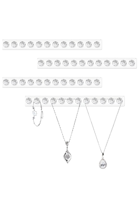 Acrylic Necklace Holder Set of 2, Wall Mounted Jewelry Organizer with 12 Diamond Shape Hooks, Clear Hanging Necklace Display for Bracelet Chain Storage, Bedroom Closet Dorm Decor