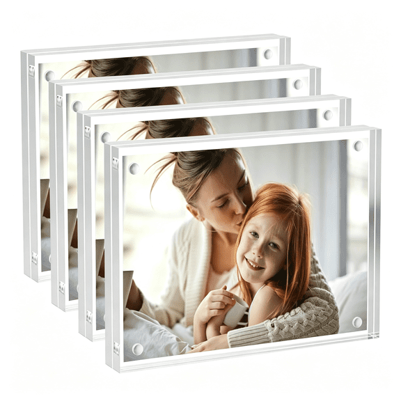 XIBUFE Acrylic Picture Frames 2.5X3.5 Inches, 4 Pack, Clear Double Sided Magnetic Photo Frame, Freestanding Frameless Picture Display, Wallet Small Picture Frames for 2X3