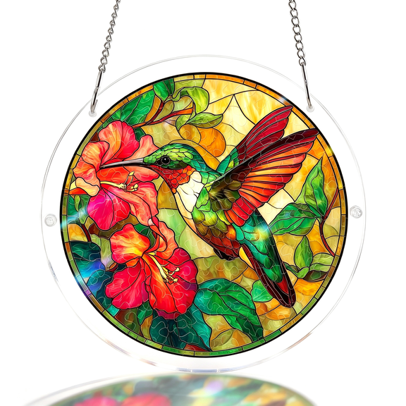 XIBUFE Acrylic Puzzle Suncatcher 83 Pieces, Emerald Flame Hummingbird Sun Catchers Puzzle, Diy Suncatchers Puzzles Window Hanging, Home & Garden Decor, Gifts for Family and Friends, 7.4 in