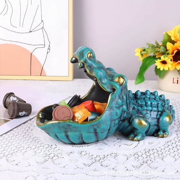 XIBUFE Alligator Statue Key Bowl,Fun Animal Statue Candy Dish for Entryway Decorative Bowl,Office Candy Dish,Big Mouth Sculpture Home Living Room Trinket Container Storage Box