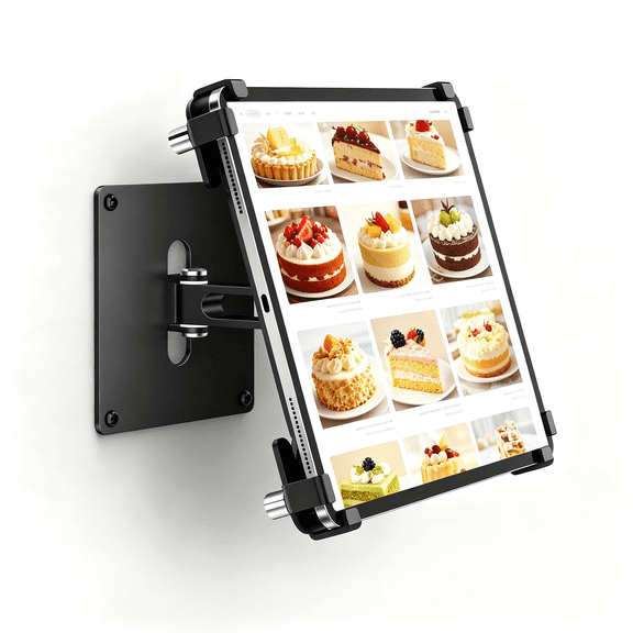 XIBUFE Anti-Theft Tablet Wall Mount,360 Rotatable Lockable Aluminum Bracket with Carbon Steel Base,Secure Kiosk Holder Fits 9.7-13" Touchscreen Tablets for Retail Office Commercial Use,Black