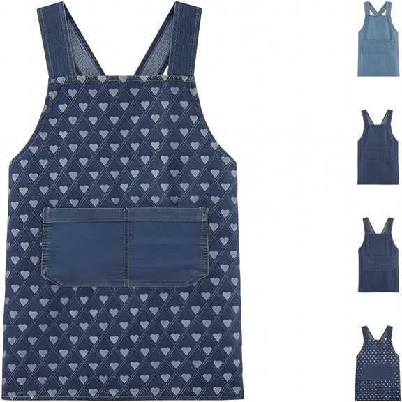 XIBUFE Apron with Pockets for Women and Men,Lightweight Cotton Jean Cross Back Apron with Front Pocket for Cooking Gardening