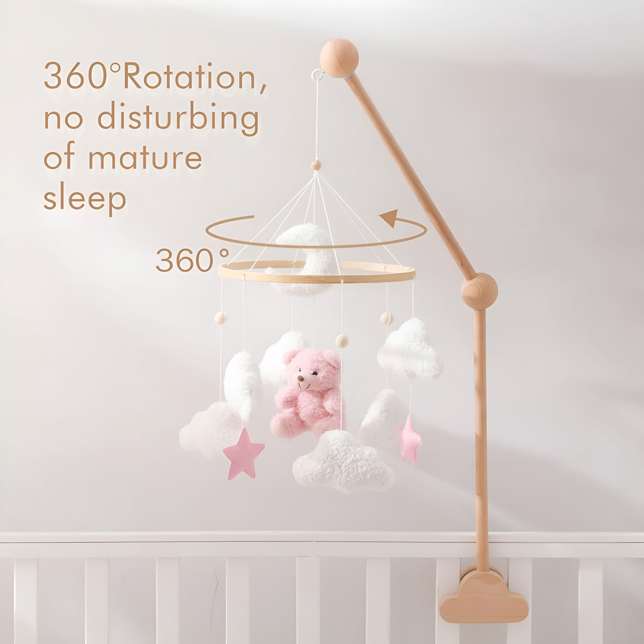 XIBUFE Baby Crib Mobile Bear Nursery Mobile for Boys Girls Teddy Velvet Mobile Nursery Decor for Infant Bedroom Hanging Baby Mobile for Bassinet Newborn Baby Gift（Pink Bear）