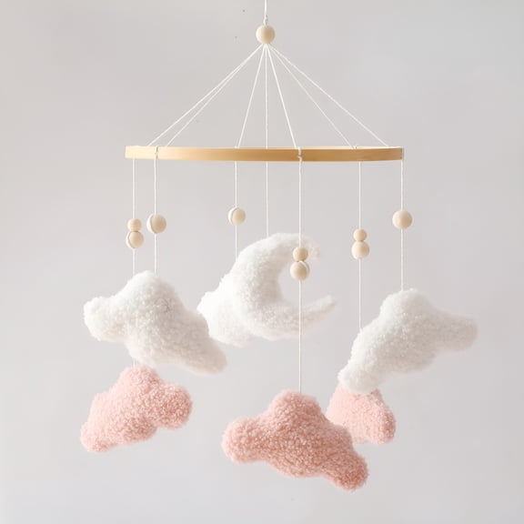 XIBUFE Baby Crib Mobile Bunny Nursery Mobile for Boys Girls Teddy Velvet Mobile Nursery Decor for Infant Bedroom Hanging Baby Mobile for Bassinet Newborn Baby GiftPink Clouds