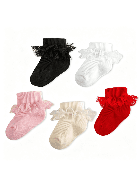 Baby Girl Ruffle Socks Toddler Lace Frilly Dress Ankle Socks | Cute Turn Cuff Soft Cotton Eyelet Stretch Fancy Socks for Newborn Infant Little Girls Easter Princess Photoshot Church Outfit