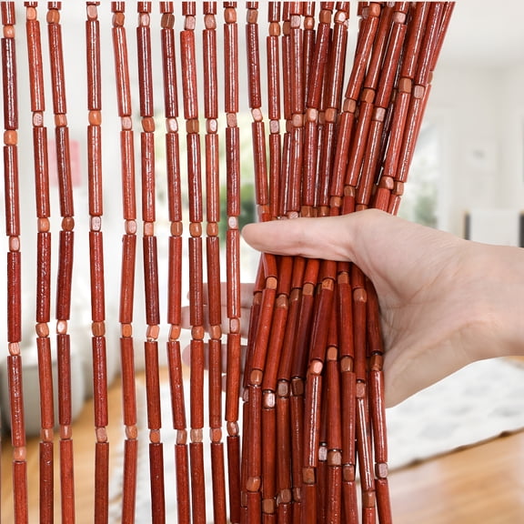 XIBUFE Bamboo Bead Door Curtain Handmade Beaded Curtain for Doorway Bamboo Hanging Room Divider Hippie Curtain for Hallway Window Boho Rustic Home Store Decor,35.5 X 79 Inches Brown,65 Strands