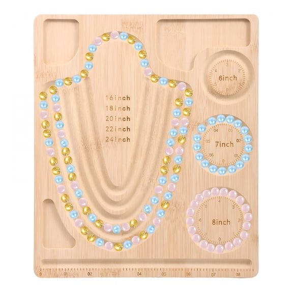 XIBUFE Bamboo Beading Board, Bead Tray for Jewelry Making, with Measurement Guides for Necklace and Bracelet Kit, 10.24 x 9.45 Inch, Durable Eco-Friendly Bamboo, DIY Craft Supplies