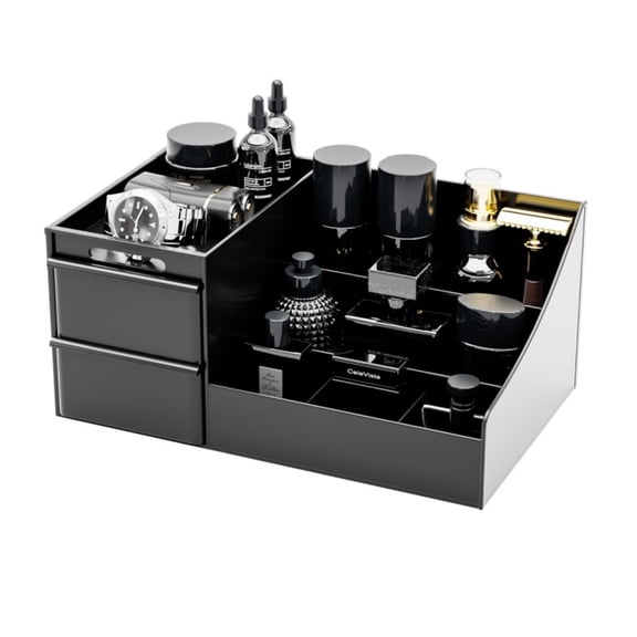 XIBUFE Bathroom Counter Organizer, Modern Design Perfume Organizer, Cologne Stand, Cologne Shelf, Multi-Functional Vanity Storage Caddy for Makeup, Toiletries, & Accessories (Black)