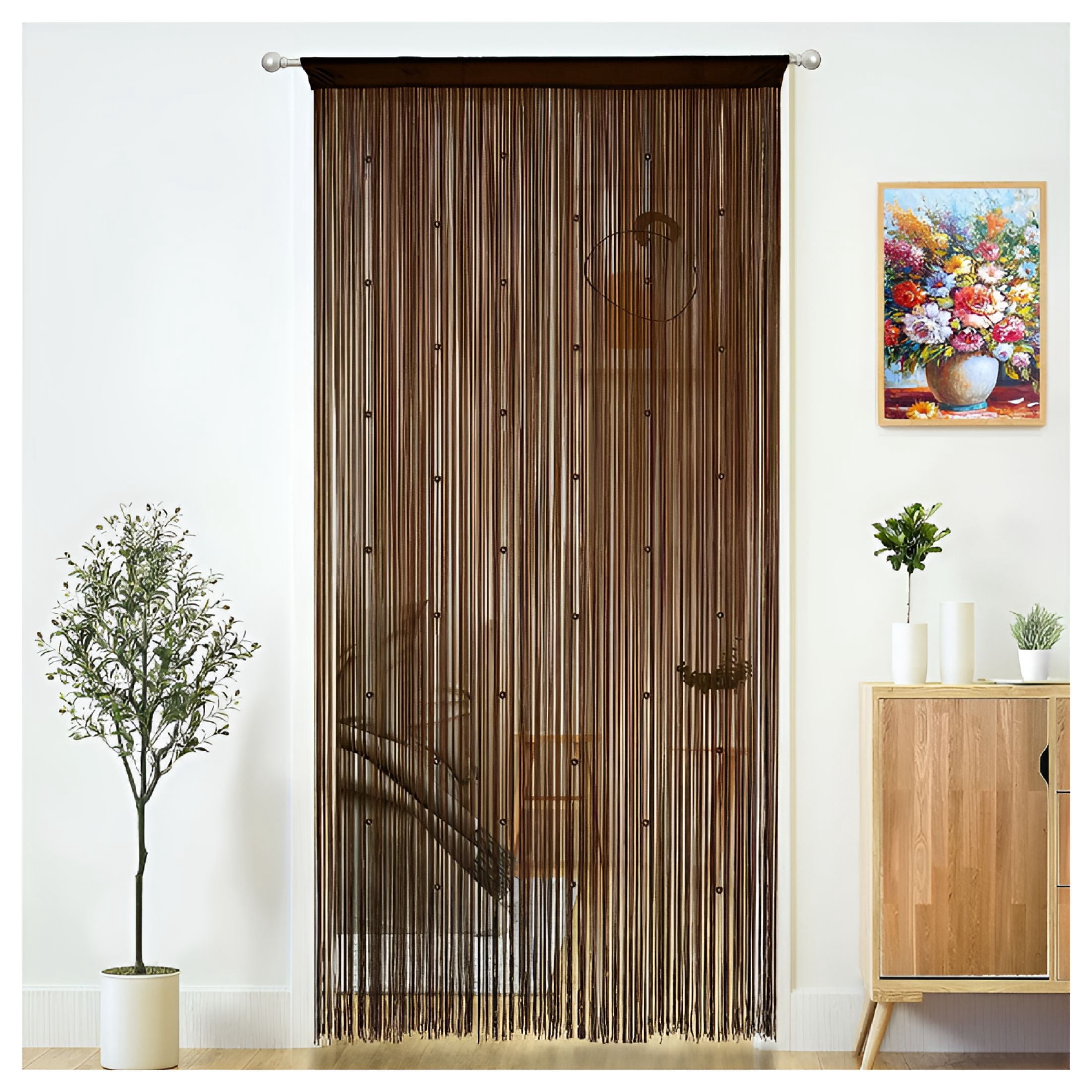 XIBUFE Beaded Curtain Door String Curtains for Doorways Tassels Beads Hanging Fringe Hippie Window Hallway Entrance Wall Closet Bedroom Privacy Decor (Dark Brown,39")