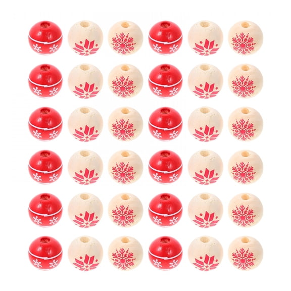 XIBUFE Beads Wood Wooden Snowflake Bead Christmas Round Xmas Loose Craft Accessory Diy Farmhouse Festival Decoration Jewelry