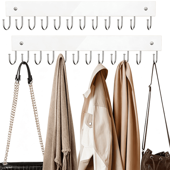 XIBUFE Belt Hanger Wall Mounted,Wooden Coat Rack Belt Organizer 2 Pack Max 28 Storage Capacity,180 Rotating Space Saving Hangers for Ties,Tank Tops,Scarves,Bras,Keys,Bags White