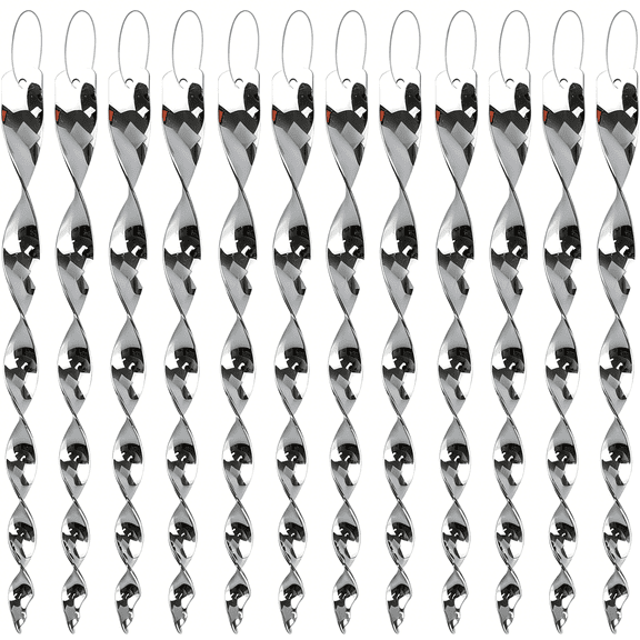 XIBUFE Bird Scare Rods Silver Hanging Plastic Bird Deterrent Device,Wind Driven Rotation Reflective Scare Rods to Keep Birds Away from House Windows Outdoor Garden Yard 12Pcs
