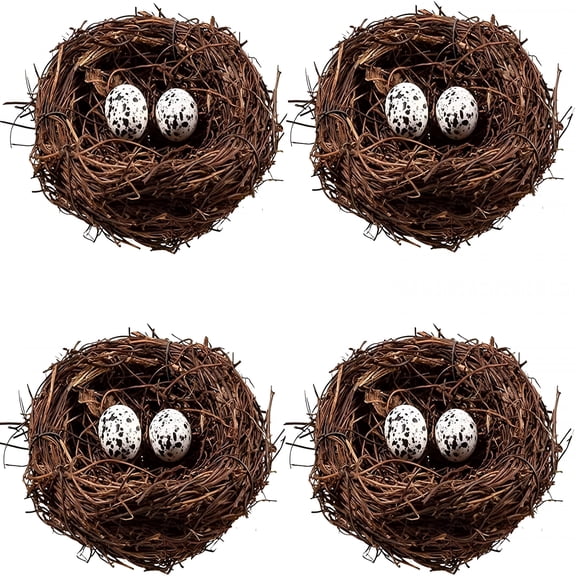 XIBUFE Birds Nest with Eggs Rattan Nest Decorating, Mini Artificial Birds Nest for Crafts Home Garden Decor Wedding Party (4 Inches)