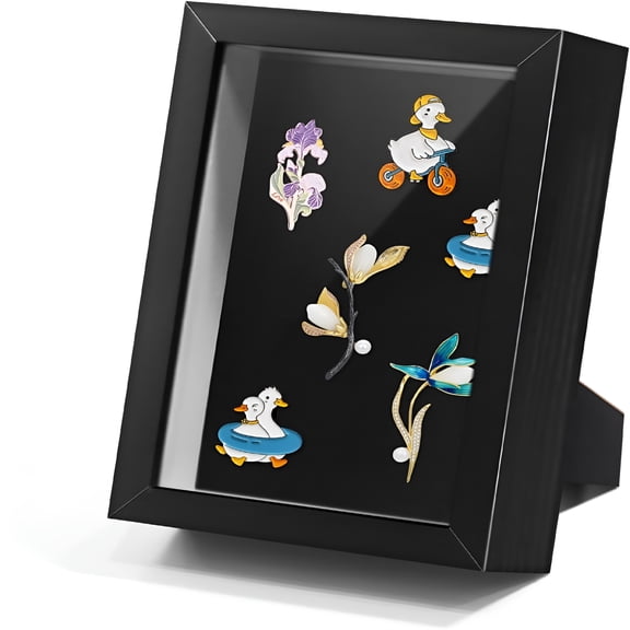 XIBUFE Black Lapel Pin Display Case,4X6 Shadow Box Frame for Walls and Desktops,Shadow Box for Pins,Enamel Pin Display Frame (Black,4X6 1 Pack)