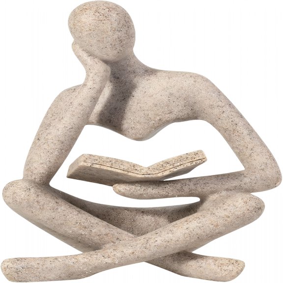 XIBUFE Bookshelf Decor,Coffee Table Decor,Library Decor Sculptures - Abstract Thinker Statue,Resin Modern Art Sculptures for Living Room,Office Desk,Home Decor (Beige)