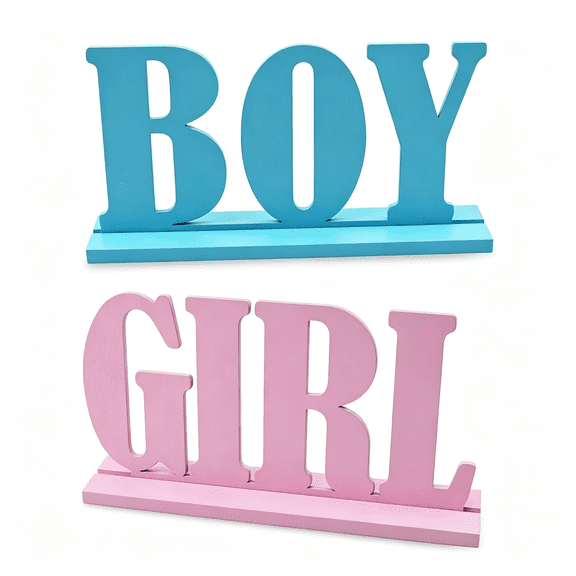XIBUFE Boy Girl Wooden Table Decorations Gender Reveal Table Decorations Boy Girl Letter Table Signs Bases Decorative Centerpieces Signs Wooden Tabletop Decor Tier Tray School Supplies 1Set