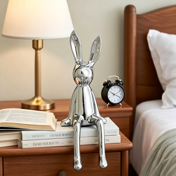 XIBUFE Brass Sitting Bunny,Ceramic Electroplate Rabbit Figurine,Easter Rabbit Sculpture,Gold Sitting Bunnies Easter Decor for Office Desktop,Bookshelf,Display Cabinet,Living Room