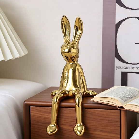 XIBUFE Brass Sitting Bunny,Ceramic Electroplate Rabbit Figurine,Easter Rabbit Sculpture,Gold Sitting Bunnies Easter Decor for Office Desktop,Bookshelf,Display Cabinet,Living Room