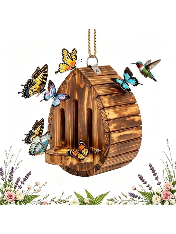Butterfly House Wooden Shelter for Outside Garden (1Pc), Wooden Butterfly Habitat & Feeder Teardrop for Garden Gifts, Hangable Nesting for Moth/Lacewing