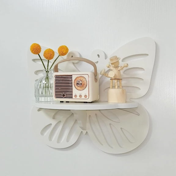 XIBUFE Butterfly Shaped Nursery Wall Floating Shelf,Cute Wall Display Rack for Kid's Room,Small Decorative Shelf Wall Mounted,White Hanging Wall Shelf for Toys,Plants