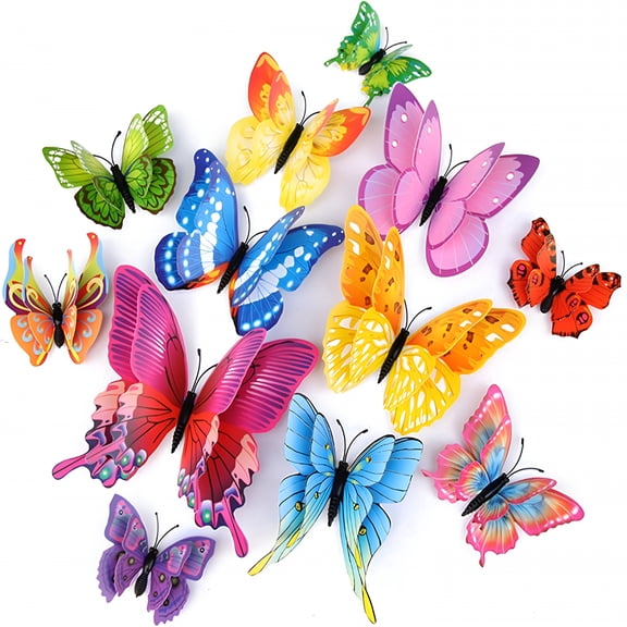 XIBUFE Butterfly Wall Decor 24/48 Pcs,3D Butterflies Stickers for Party Decorations with Magnets(Colorful,24)