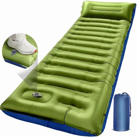 XIBUFE Camping Sleeping Pad,5.9" Extra-Thick Reinforced Camping Mat with Built-In Pillow&Foot Pump,Ultralight Compact Inflating Camping Air Mattress for Backpacking Hiking Travel Tent Beach