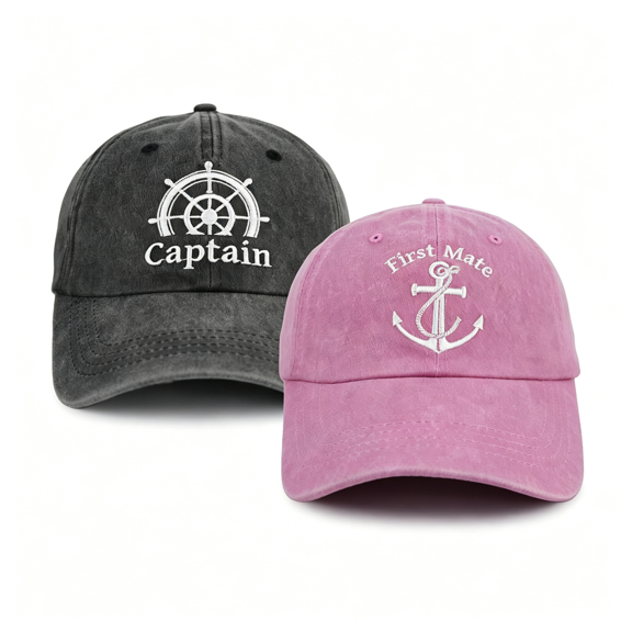 XIBUFE Captain and First Mate Hat for Men Women, Adjustable Matching Cotton Nautical Marine Sailor Baseball Caps, Boat Owner Gift, Classic Captains Hat for Men